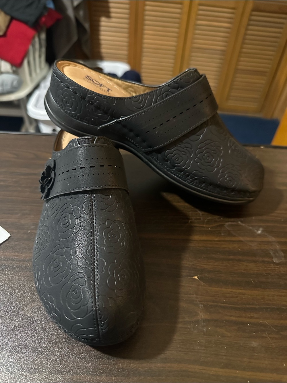 Black Floral Embossed Clog Mule